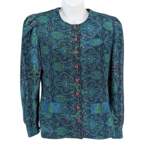 VINTAGE Cami petites mulberry lime and turquoise shoulder pad blouse @i